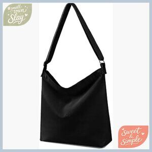 Large Canvas Crossbody Tote Hobo Bag with Zipper Closure Recycled Material